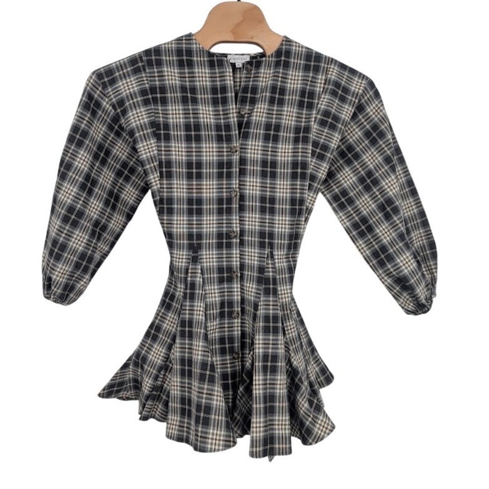 Gianni Bini Brown Plaid Long Sleeve Dress Sz XS Button Down Preppy Academia
